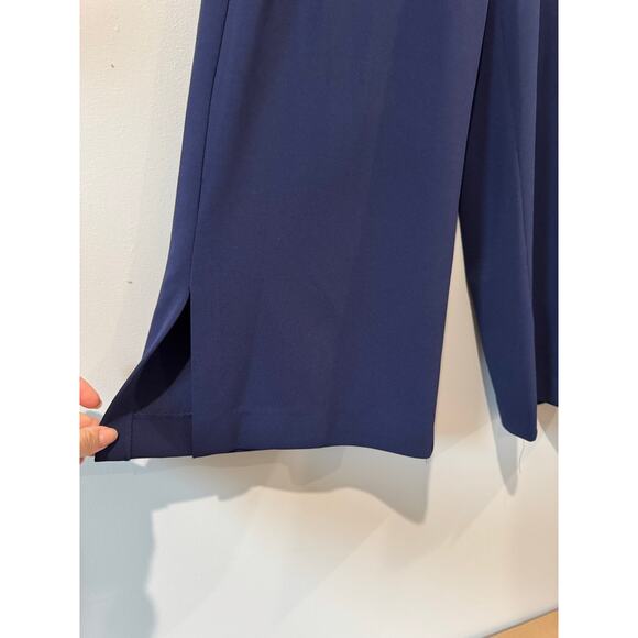 NWOT Michael Kors Navy Wide-Leg Cropped Pants Size 8 – Gold Hardware Trouser - Picture 6 of 6